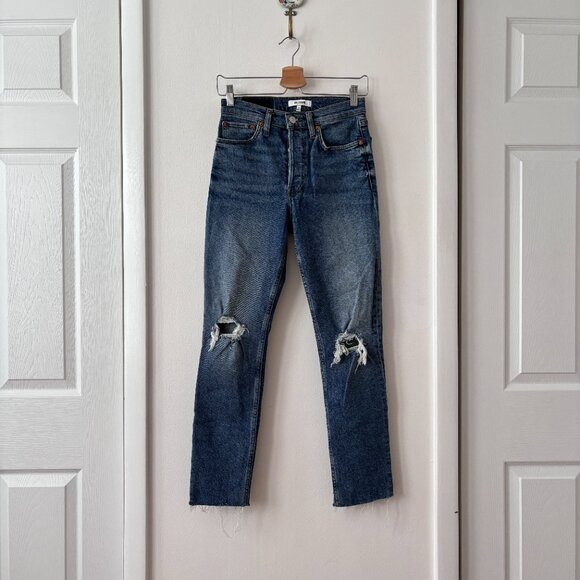 Re/Done 90's High Rise Ankle Crop Jeans in Dusk Destroy - Picture 5 of 13